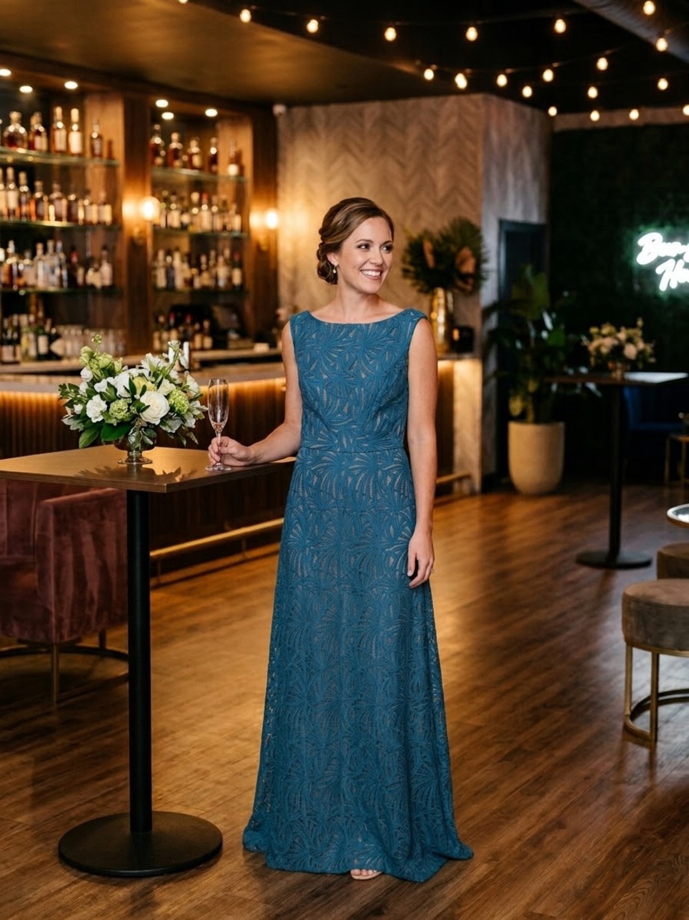 Kay under New York Elegant Teal Lace Evening Gown - Women Dresses size 12 NWT